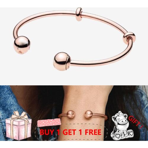 925 Sterling Silver Pan Bracelet Rose Gold Button Bracelet Fit European Charm Bracelets Women Jewelry