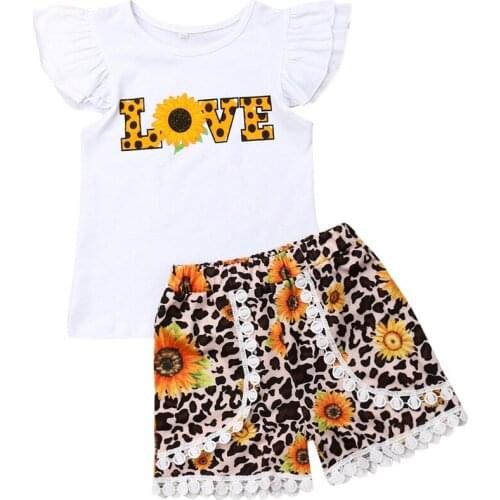 1-6T Toddler Kids Baby Girl Floral Clothes set Ruffles Sleeve Top Shorts Pants suit Elegant Cute Sweet Outfit