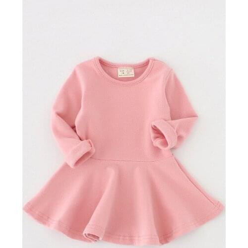 Oklady 2019 Spring Autumn New Girls Dress Cotton Leaves Long Sleeve Bottom Dress Solid Cindy Color Dress