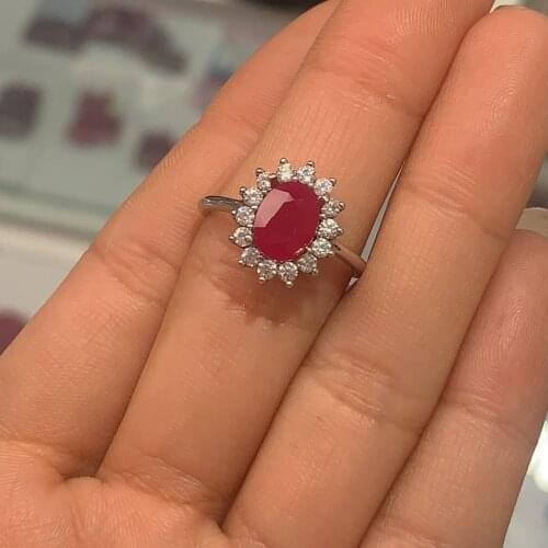 New Natural Ruby Ring Womens 925 Silver Simple and Atmospheric Style Jewelry for Young Peoples Daily Needs