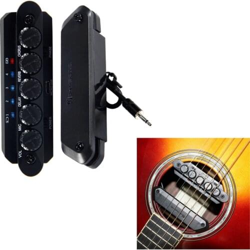 Skysonic R2 RESONANCE Acoustic Guitar Pickup Built-in Reverb Chorus Delay Effect with Speaker Magnetic Mic Rechargeable Pickup