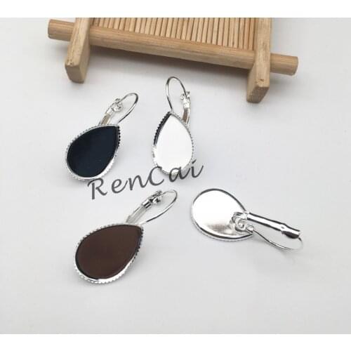 20pcs Stainless Steel Tear Drop Earring Hooks Blank Base Cabochon Cameo Fit Glass 13*18/18*25mm Earring Setting DIY Jewelry