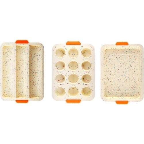 Practical 3 Pcs Silicone Baking Mold 2-Color Cake Mold Toast Mold French Bread Mold Non-Stick Baking Pan