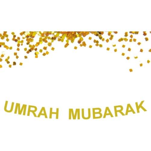 1 set Custom Banner Glitter Gold Umrah Mubarak Ramadan Mubarak Manner For Muslim EID Party Decoration HL020