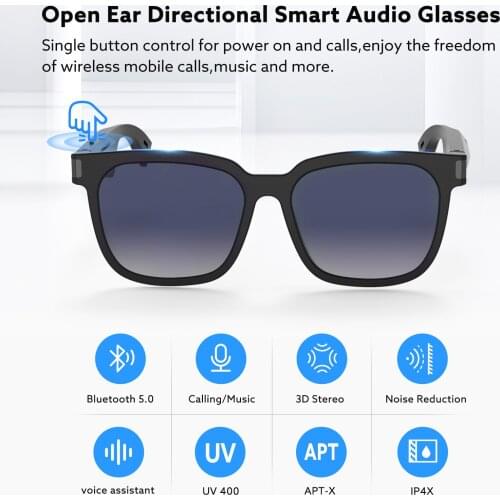 Wireless E-sports Audio Glasses Bluetooth Sunglasses Open Ear Music Headphones BT5.0 Hands-Free Calling Polarized Glasses Lens