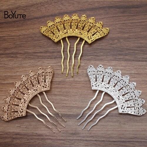 BoYuTe (2 Pieces/Lot) 36*90MM Metal Alloy 9-Leaf Sector Hair Comb Materials Diy Ancient Hair Accessories