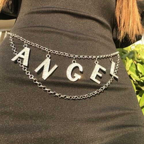 Women Crystal Letter Angel Belly Chains Bohemia Beach Belt Chain Female Charm Waist Clothing Accessories Cahin Body Verano Mujer