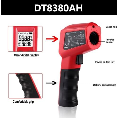 LCD Digital Infrared Thermometer Gun Non-contact Pyrometer Imager Hygrometer Laser Point IR Infrared Thermometer Temp DT8380AH