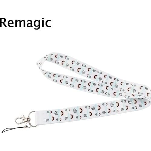 20pcs Cartoon rainbow Lanyard Keys Phone Holder Funny Neck Strap With Keyring ID Card DIY Animal webbings ribbons Hang Rope