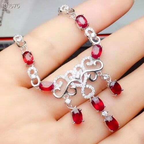 Elegant Female Party Jewelry New Fashion 100% Natural And Real Ruby Necklace 925 Sterling Silver For Men or Women