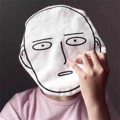 Hot New Japan Anime ONE PUNCH-MAN Saitama Canvas Bag Glazed Expressions Student Haversack Single-shoulder Bag White Funny Gift