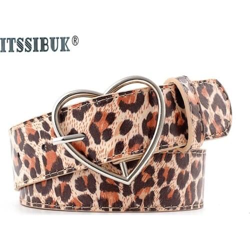 ITSSIBUK 2019 New combination leopard print PU belt lady casual wide belt fashion versatile denim belt