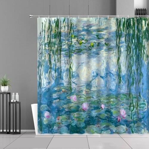 Oil Painting Scenery Shower Curtains Flowers Green Leaves Tree Landscape Bath Curtain Home Bathroom Decor Screen Hanging Cloth