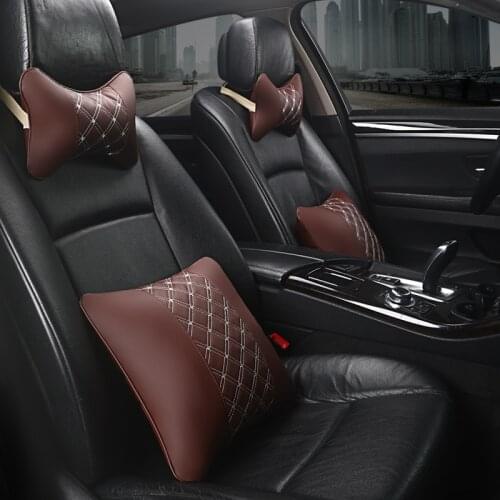 KKYSYELVA Leather Car Headrest Pillow Neck Pillows Lumbar Support for Office Chair Waist Back Support Car Styling