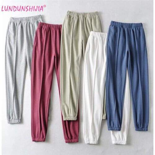 LUNDUNSHIJIA 2021 Spring Autumn Women Fashion Loose Sweatpants High Quality Terry Cotton Trousers For Women 5 Colors
