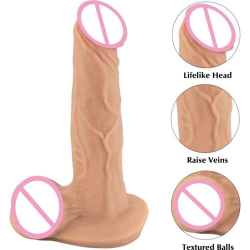 Soft Liquid Silicone Penis Sex Shop Simulation Dildo with Powerful Sucker Female Masturbation Tool with G-spot Vagina Stimulator