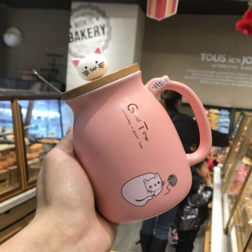 Ceramic Cartoon Cute Cat Coffee Mug With Lid and Spoon Set Porcelain Breakfast Milk Cup Office Teacup Drinkware Novelty Gifts
