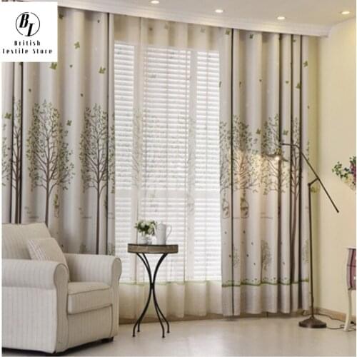 2021 New Bird Cage Tree Printing with Full Shading Curtains for Living Dining Room Bedroom