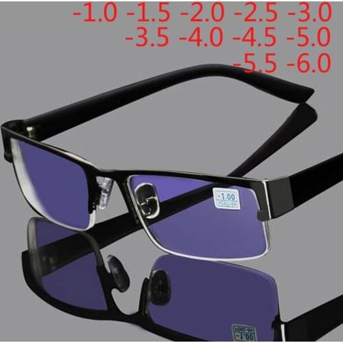 Stainless Myopia Glasses Men Eyeglasses Women Half Metal Spectacles Eyeglass -0.5 -1.0 -1.5 -2.0 -2.5 -3.0 -3.5 -4.0 To -6.0