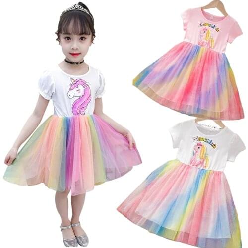 Girls Dress Christmas Costume For Children Unicorn Birthday Party Dresses Rainbow Crown Princess Girls Clothing 2-10 years