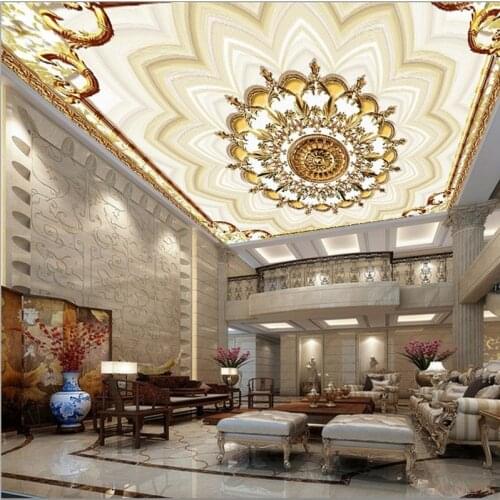 Custom 3D Ceiling Murals Wallpapers European Style Luxury Creative Beautiful Flowers Wall Mural Sitting Room Ceiling Wall Papers