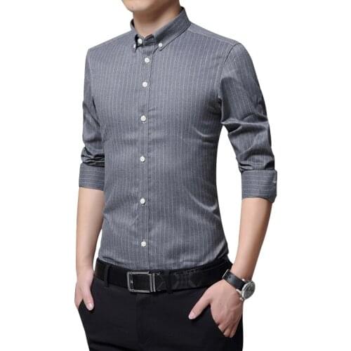 New Spring Men Shirt Long Sleeve Fashion Casual Striped Shirts Male Slim Brand Clothing Work Business Dress Shirt Man 5XL DA008