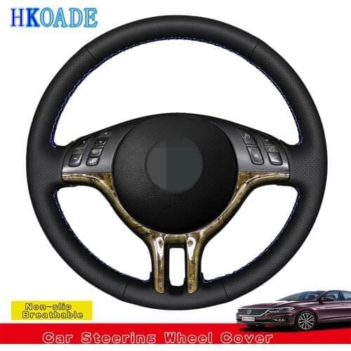 Car Products DIY Hand-stitched Black Soft Genuine Leather Car Accessories Steering Wheel Cover For BMW E39 E46 325i E53 X5