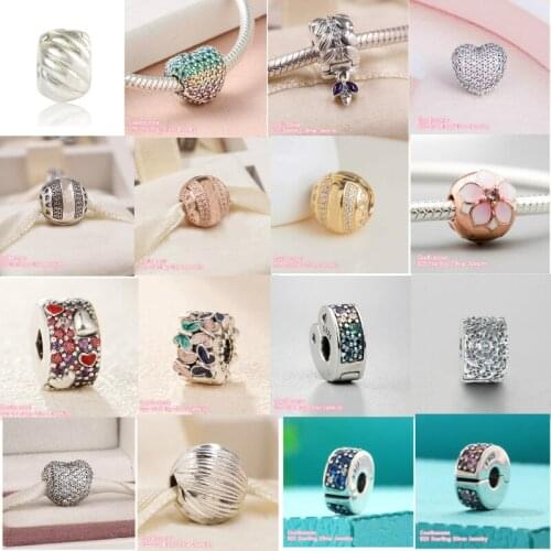 925 Sterling Silver Beads Rose gold Asymmetric Pink CZ Shaped Grains Energy Open My Heart Pave Simple Seeds of Elegance Clip