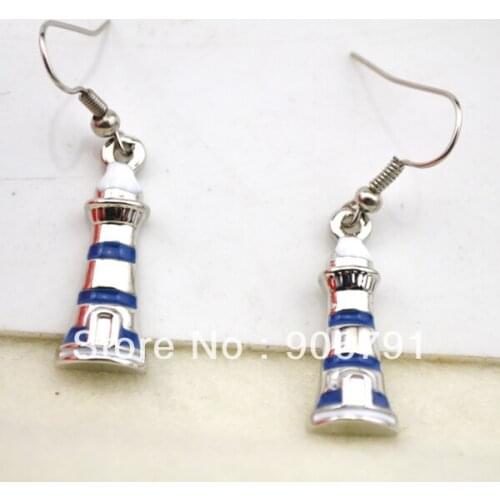 Latest popular 10pairs a lot blue lighthouse Charm Earrings