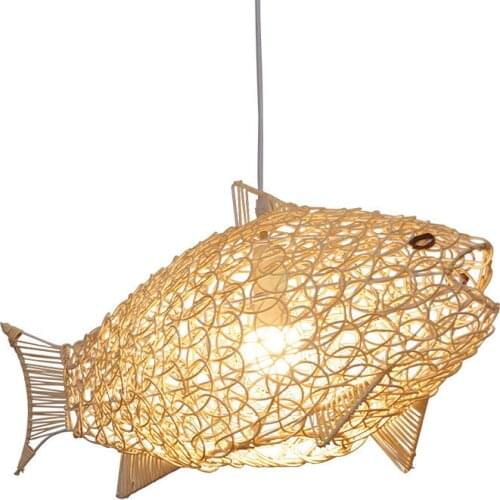 Nordic Modern Pendant Lights Creative Fish Art Bamboo Light Fixture LED Living Room Decor Hanging Lamps Kitchen Restaurant Light
