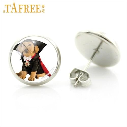 TAFREE novelty cute dog glass gem stud earrings handmade puppy dog lovely women earrings jewelry fashion animal charms gift E770