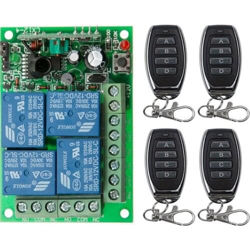 Universal DC 12V 24V 10A Relay 4CH 4 CH Wireless RF Remote Control Switch Transmitter+Receiver Module,315 / 433 MHz Garage Doors