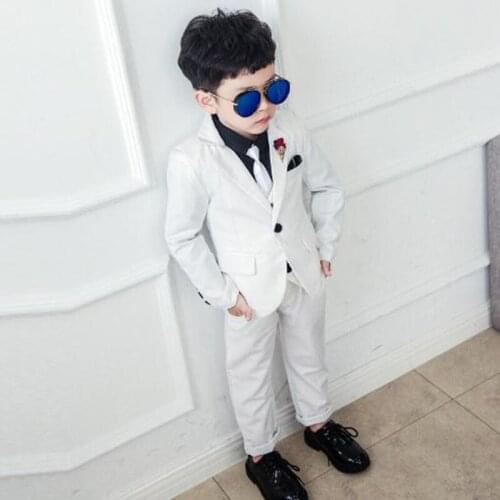 2021 New Formal Baby Boys Suit set White /black cotton childrens clothing sets 3Pcs coat vest pants flowers party boy cothes Set