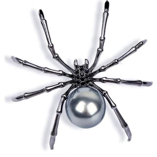 Victorian Mother of Pearl Body and Micro Pave Spider Brooches Pins Women Jewelry