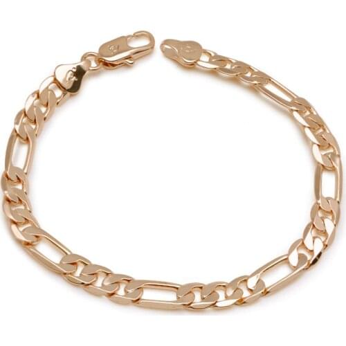 XP Jewelry -- ( 19.5 cm x 6 mm ) Fashion Figaro 3:1 Bracelet For Men Jewelry Gold Color 18 K Lead and Nickel Free