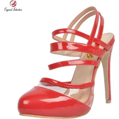 Original Intention New Cool Women Sandals Beautiful Round Toe Thin Heels Sandals Sexy Red Shoes Woman Plus US Size 4-15