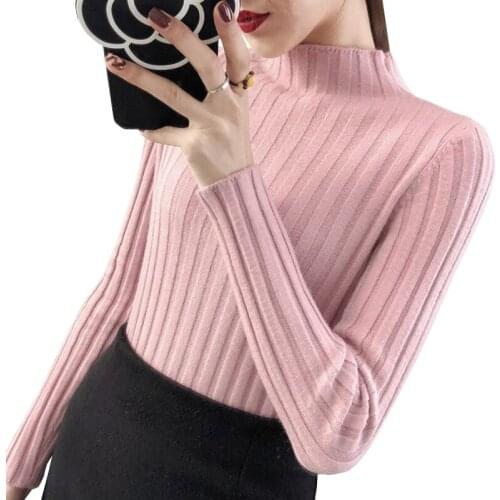 Autumn Winter Full sleeve Ribbed Turtleneck Pullovers 2020 elastic Slim Ladies Jumpers Women Soft Wool Vertical stripes sweaters
