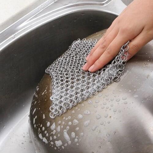 1 Pcs Silver Stainless Steel Cast Iron Cleaner Chainmail Scrubbers Wash Knife Skillets Grill Pan Pot Brush Kitchen Accessories