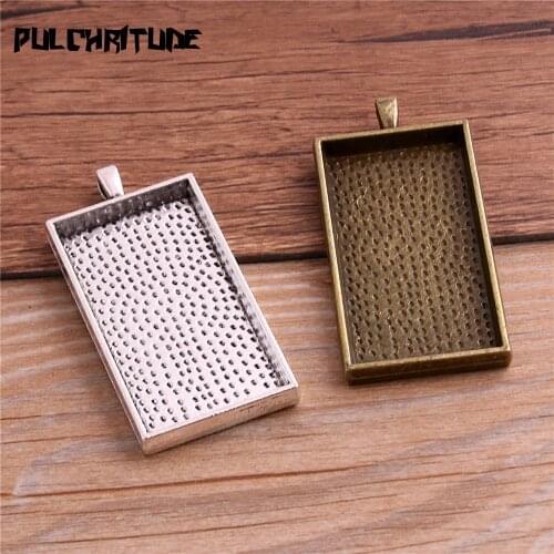 1pcs two color cabochon pendant base tray blanks 24*48mm dia jewelry rectangle bezels diy settings T6408