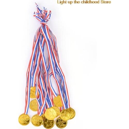 12pcs Kids Children Gold Plastic Winners Medals Sports Day Party Bag Prize Awards Toys For Kids Party Fun Photo Props
