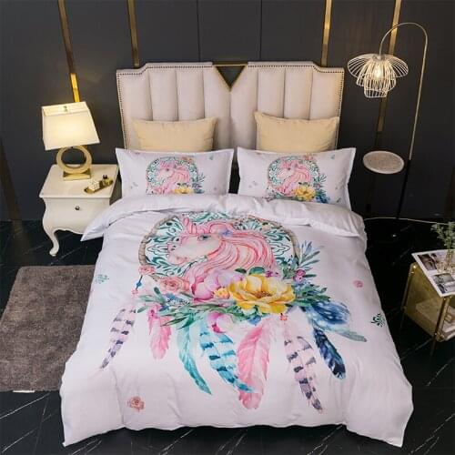 3D Reactive Printed Bedding Sets Sanding Duvet Cover+Pillowcase Set Unicorn Twin Full Queen King Single Double Size