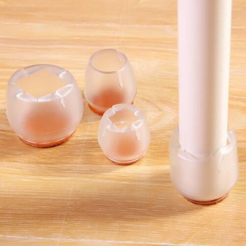 4 PCS Silicone Chair Leg Caps Transparent Feet Pads Furniture Table Covers Socks Floor Protectors Round Bottom Non-Slip Cups