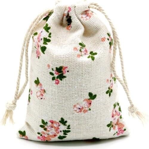 5pcs/Lot 9x12cm Pink Flower Drawstring Cotton Pouch Sachet Gift Bag For Jewelry Wedding Things Party Bead Container Storage
