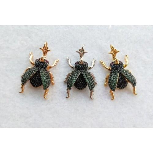 6 Pieces Mix Color Micro Pave green CZ zircon Insect rhinoceros beetle charm Pendant Jewelry Findings DIY necklace making PD902
