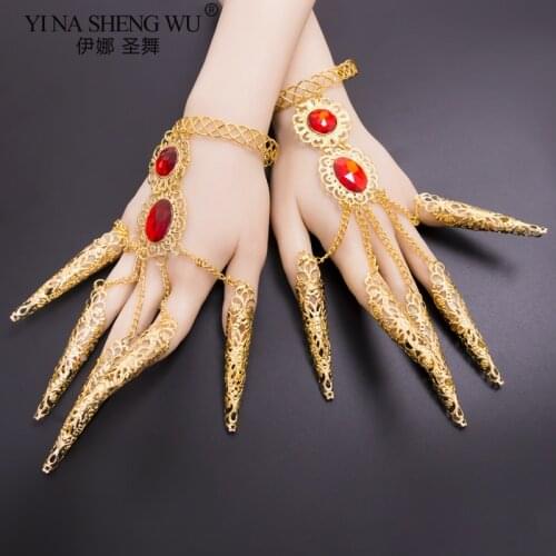 1Pair Avalokitesvara Nail Ethnic Dance Belly Dance Accessories Gold Nail Belly Dance Rhinestone Nails India Bellydance Accessory