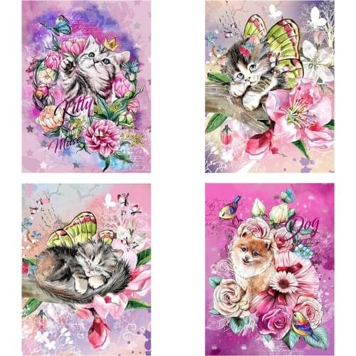 Diy 5d Full Diamond Painting Embroidery Animal Square Round Drill Peach Blossom Butterfly Cat Mosaic Furniture Decoration Hobby