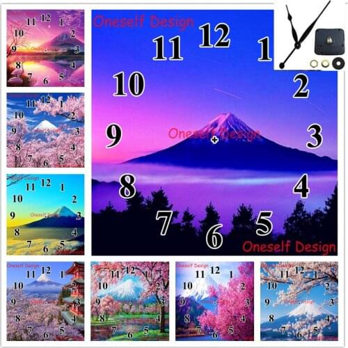 Diamond painting cross stitch clock diamond mosaic Mount Fuji diamond embroidery full set with Mechanical clock diamond art kit