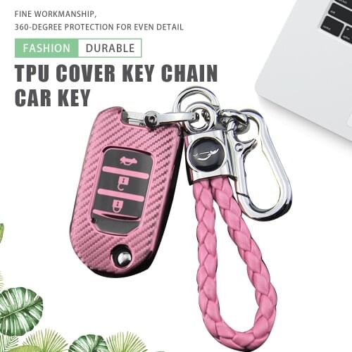 Carbon Fiber TPU Car Key Cover Case Holder Key Chain Ring for Honda Accord CR-V Odyssey Civic FIT Pilot CRIDER Key Protector