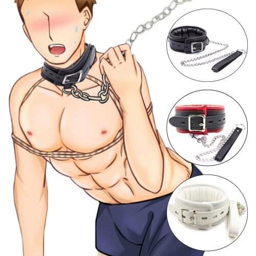 BDSM Leather Puppy Play Dog Collar Slave Bondage Belt With Chains Can Lockable,Fetish Dog Roleplay Erotic Sex Product Adult Toys