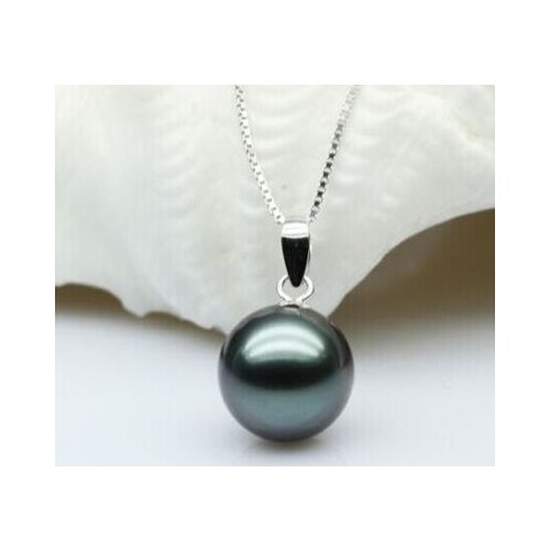Free shipping AAAA+11-12MM natural Tahitian genuine black peacock pearl pendant + silver chain